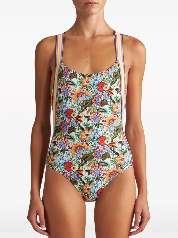 ETRO Bouquet print open back Swimsuit Green FARFETCH PT