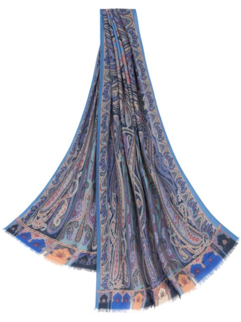 ETRO paisley-print frayed-edge cashmere-blend scarf Women