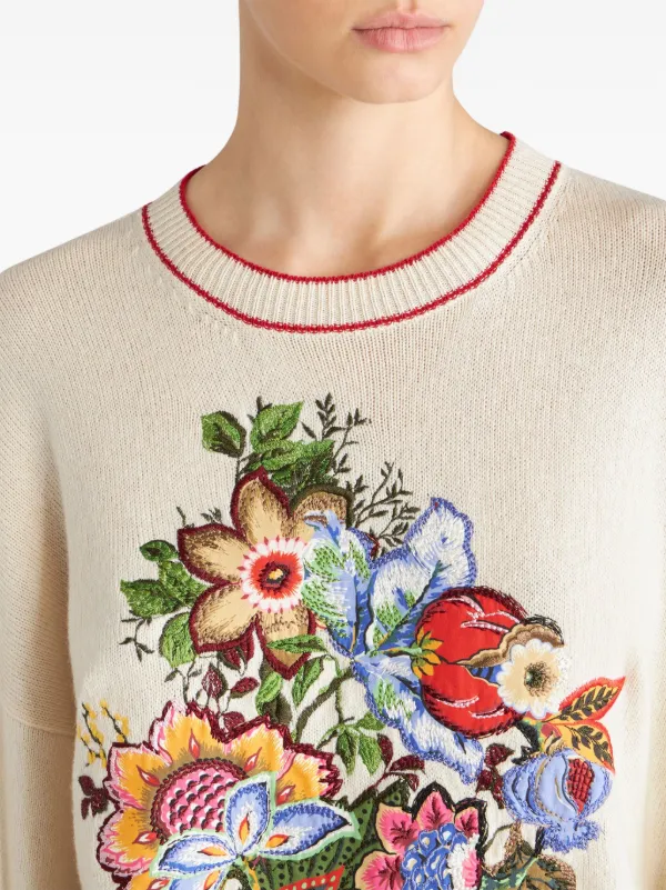 ETRO floral-embroidered Cashmere Blend Jumper | Neutrals