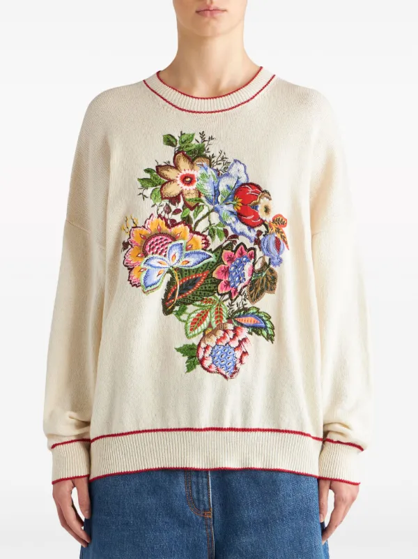 【送料&関税込】Etro Embroidered Cotton Sweater ETRO floral-embroidered Cashmere Blend Jumper | Neutrals