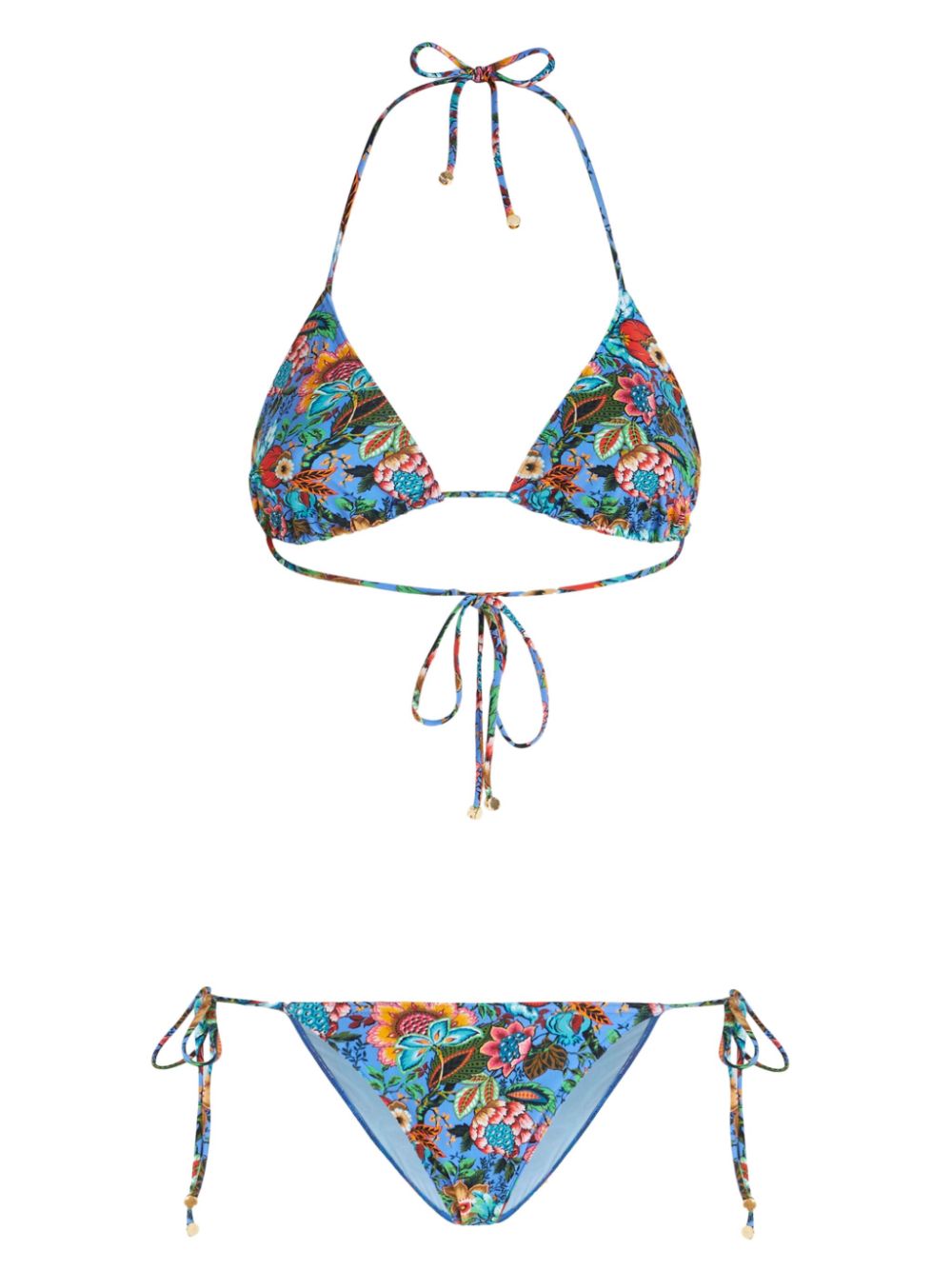 Shop Etro Bouquet-print Bikini Set In Blue