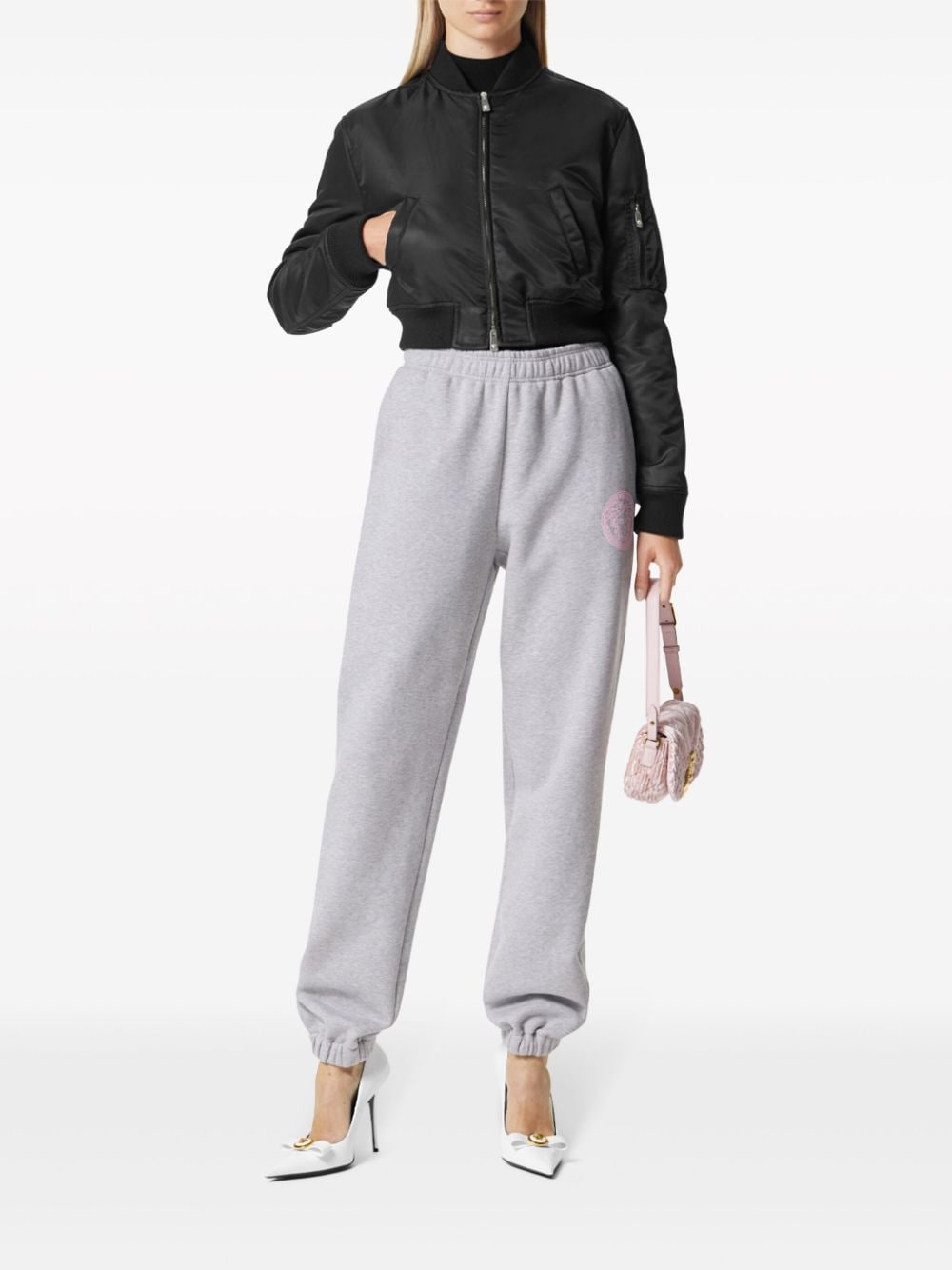 Shop Versace Logo-print Cotton Track Pants In Grey