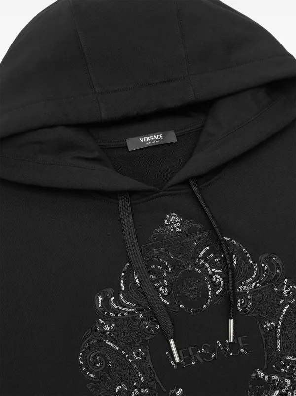 Versace logo-embroidered Sequinned Hoodie | Black | FARFETCH