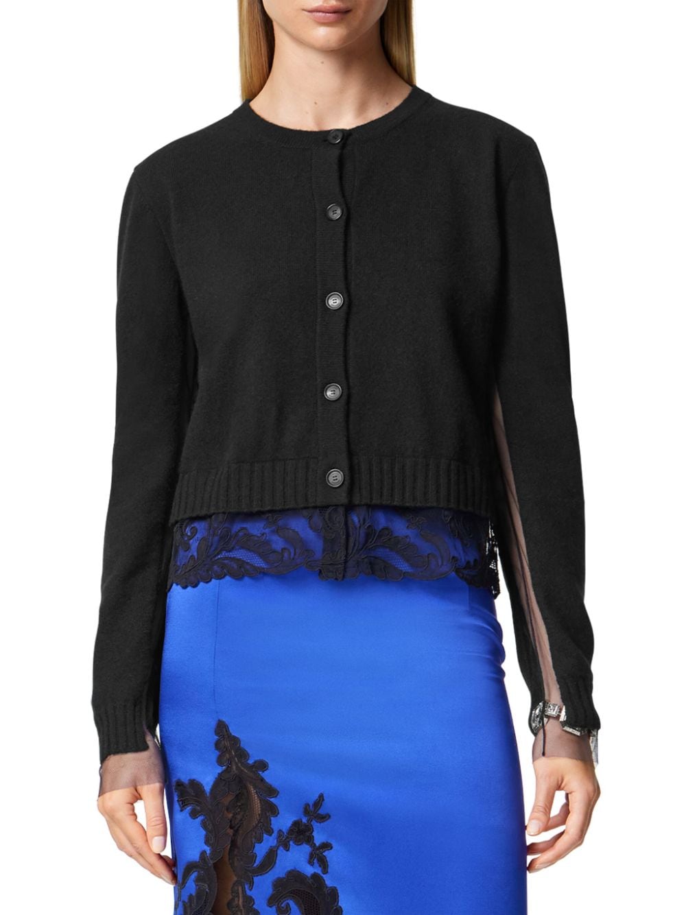 Shop Versace Barocco-lace Cardigan In Black