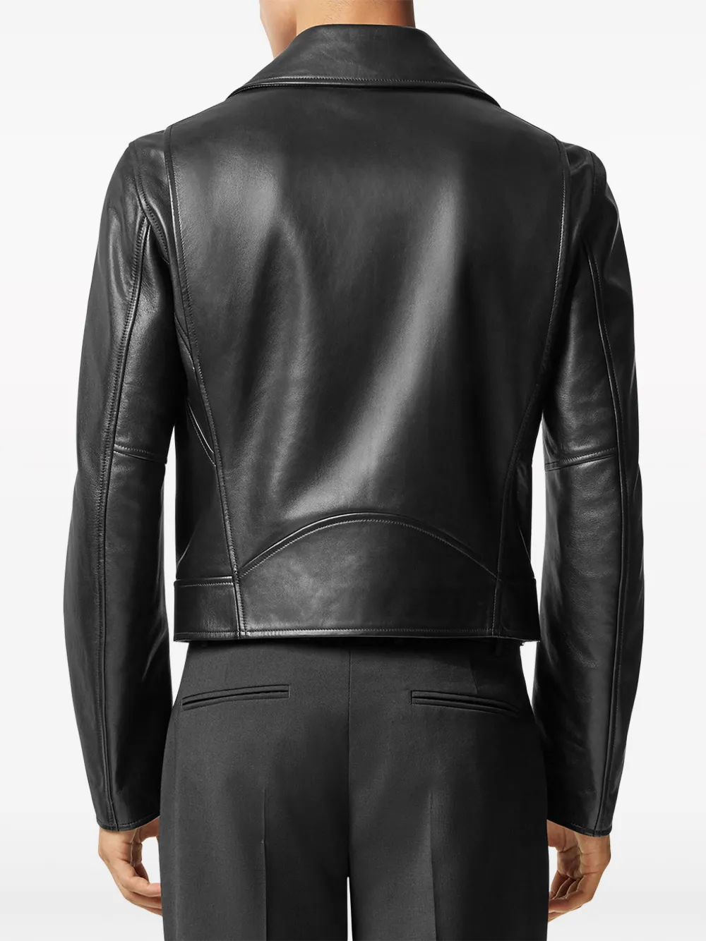 Shop Versace Leather Biker Jacket In Black