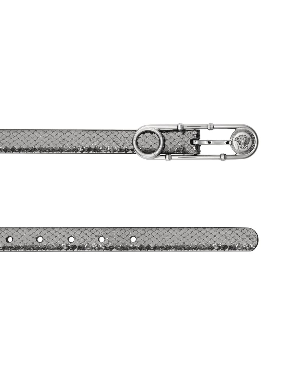 Shop Versace Safety Pin Thin Metallic Belt In Silver