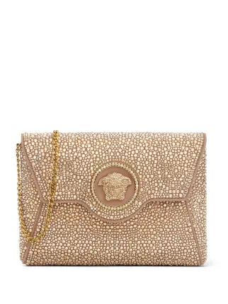 Versace La Medusa Crystal Clutch Bag Neutrals FARFETCH SG