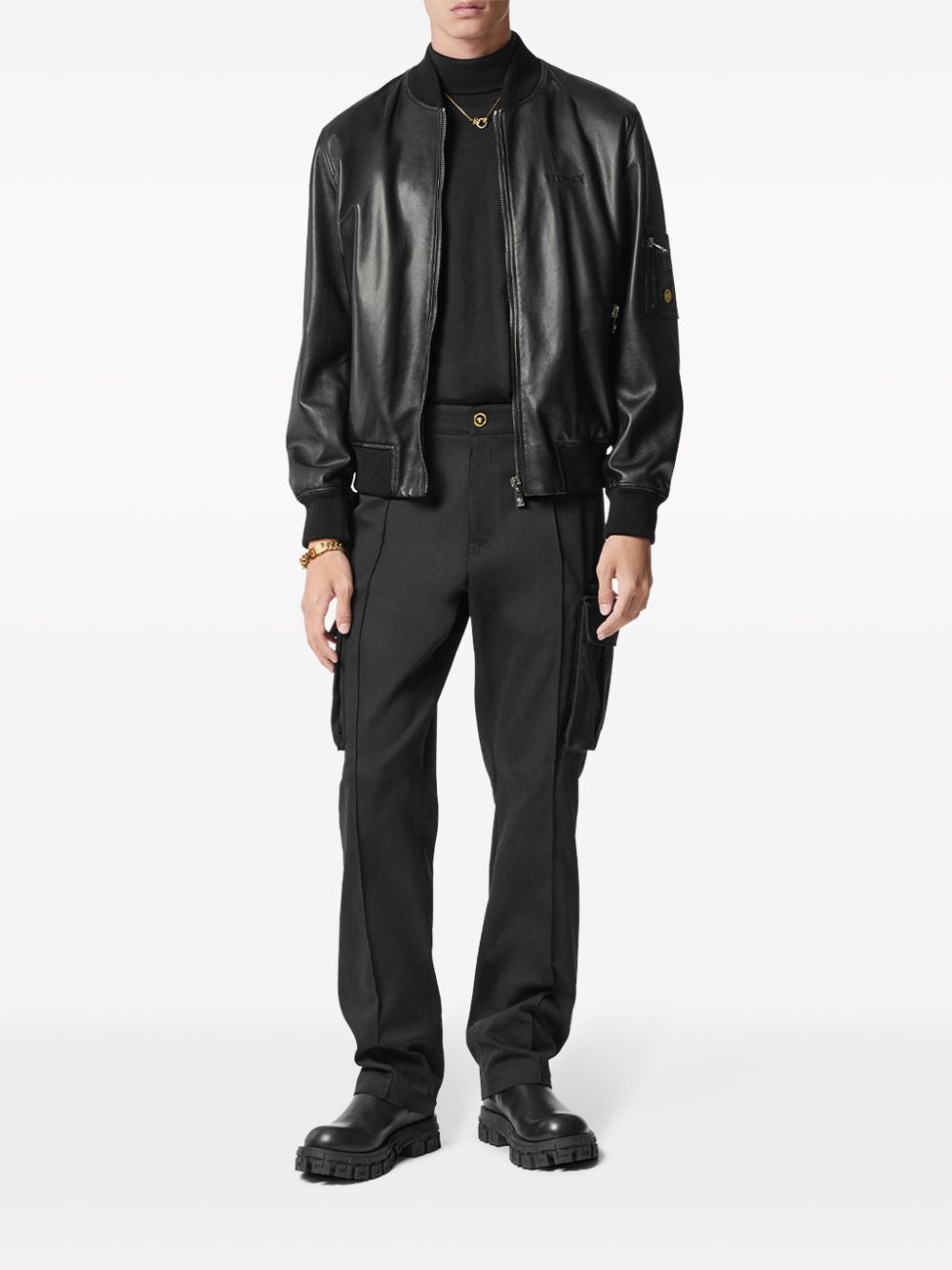 Shop Versace Pressed-crease Cotton Drop-crotch Trousers In Black