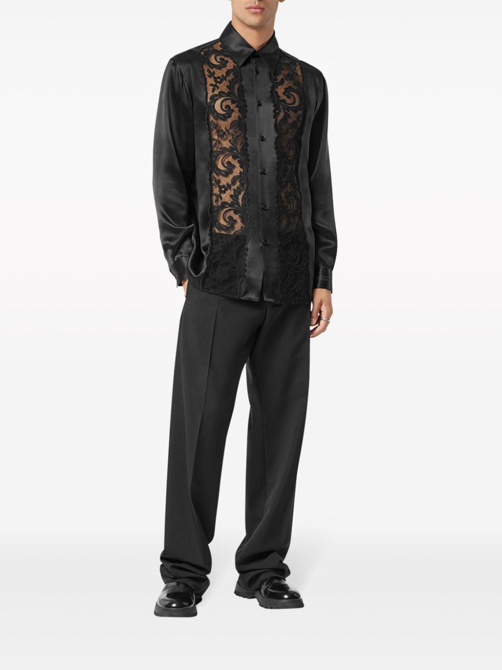 Image 2 of Versace lace-detailing silk shirt