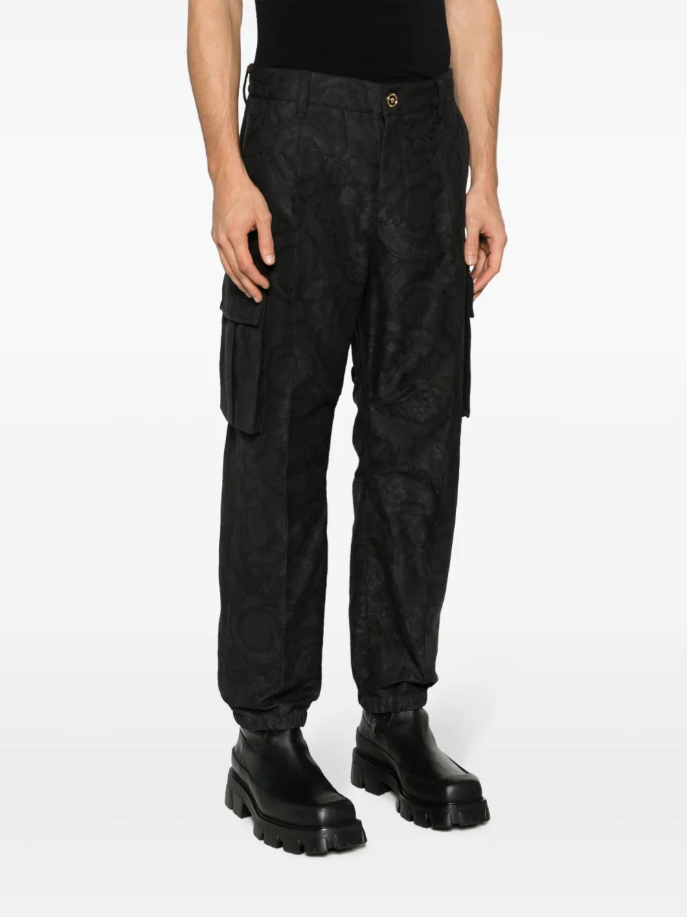 Affordable Versace Barocco-motif tapered-leg cargo trousers Men