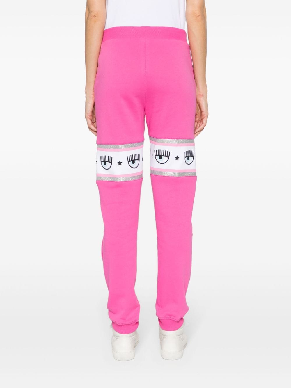 Shop Chiara Ferragni Eyelike-embossed Tape Cotton Track Pants In Pink