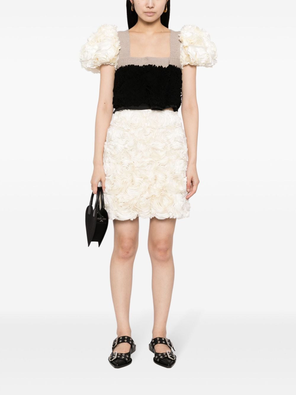Shop Meryll Rogge Floral-appliqué Silk Skirt In Neutrals