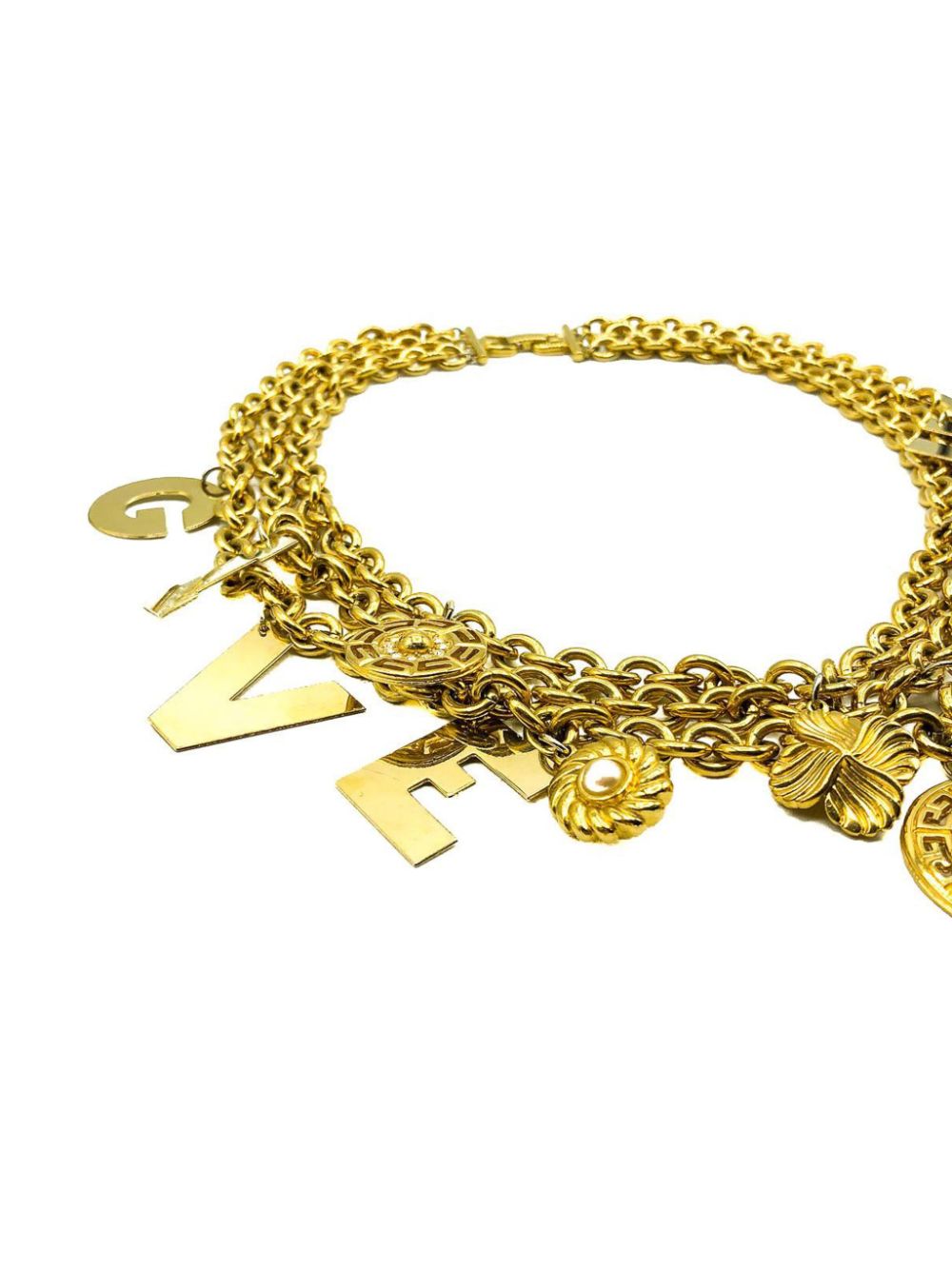 Pre-owned Givenchy Vintage  Standout Runway Spell Out Letter Charm Chain Collar 1980s In Gold