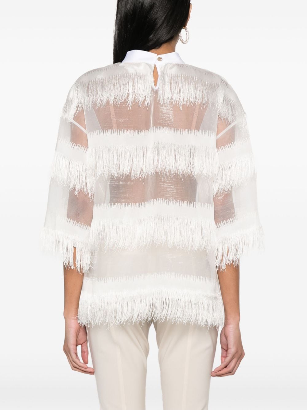 Shop Genny Semi-sheer Fringed Blouse In White