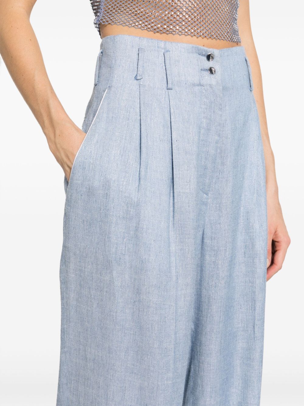 Shop Genny Pleat-detail Wide-leg Trousers In 蓝色