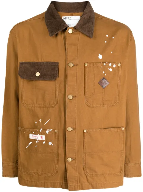 izzue logo-embroidered cotton shirt jacket