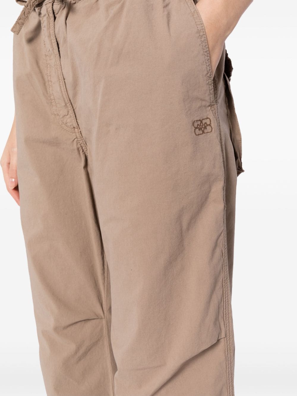 Shop Ganni Washed Corduroy Straight-leg Trousers In Brown