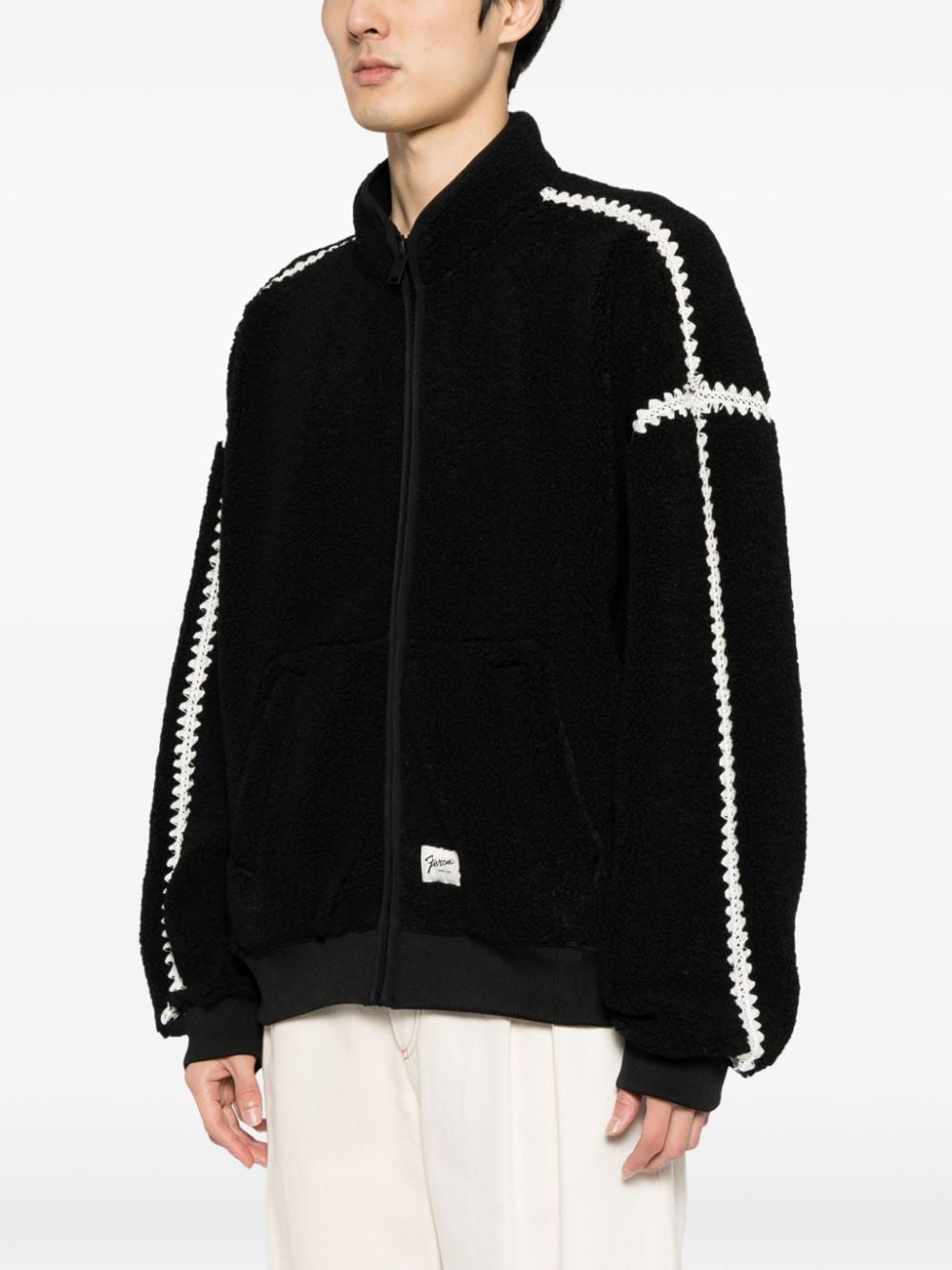 Shop Five Cm Contrast-stitching Zip-up Bomber Jacket In Black