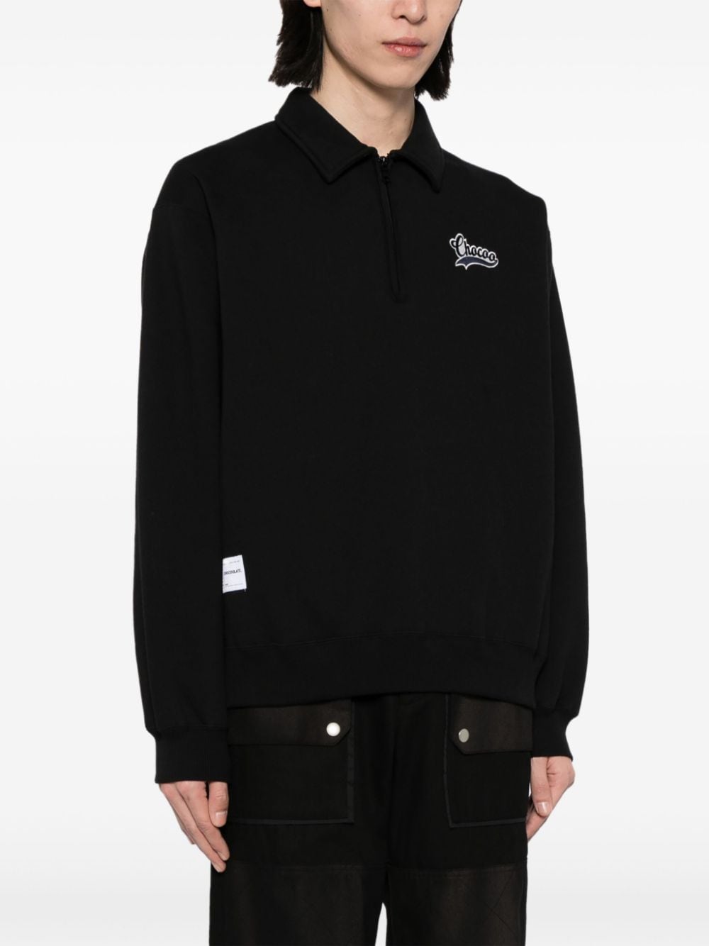 Shop Chocoolate Logo-embroidered Polo-collar Sweatshirt In Black
