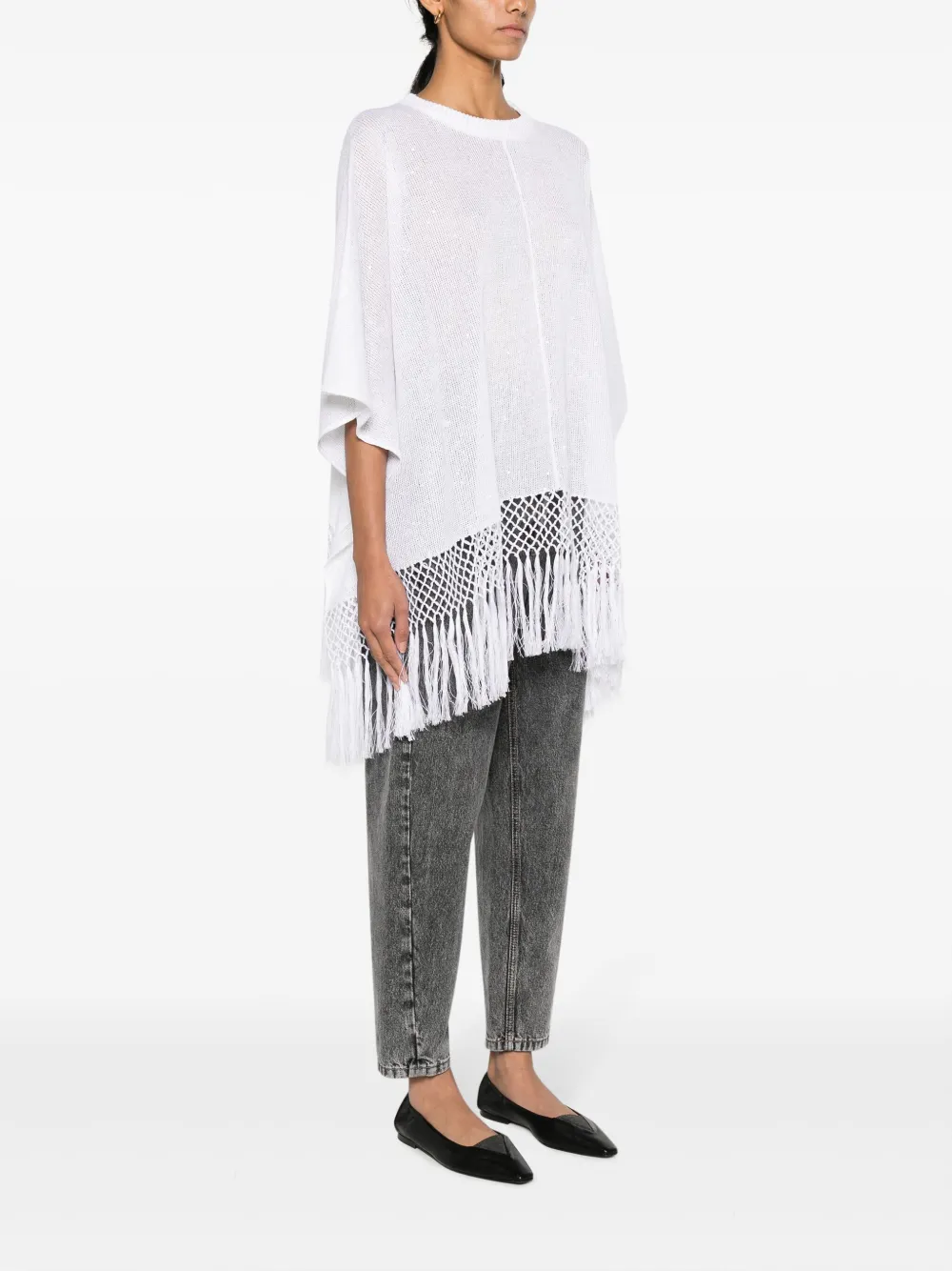 Brunello Cucinelli Asymmetric Fringed Jumper In White