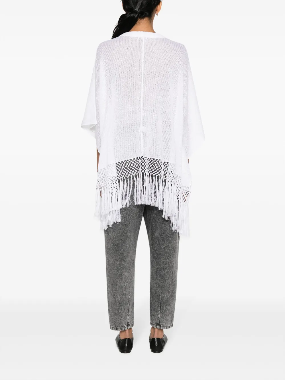 Brunello Cucinelli Asymmetric Fringed Jumper In White