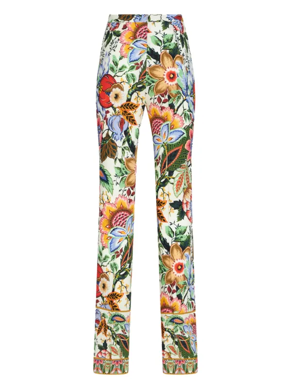 ETRO floral-print straight-leg Trousers | White | FARFETCH