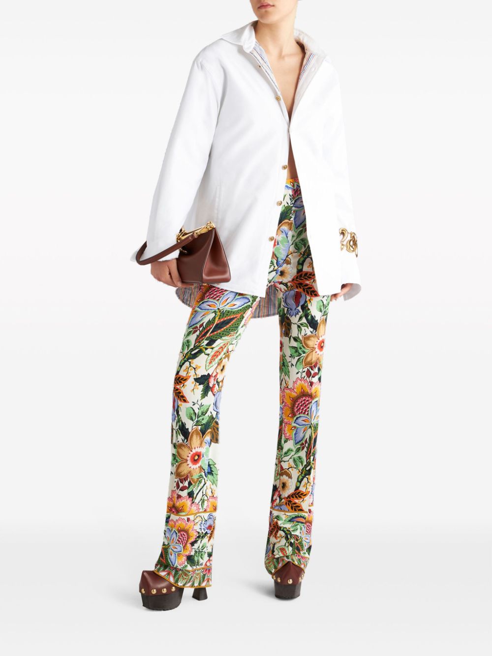 Shop Etro Floral-print Straight-leg Trousers In White