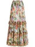 ETRO floral-print tiered silk skirt - White