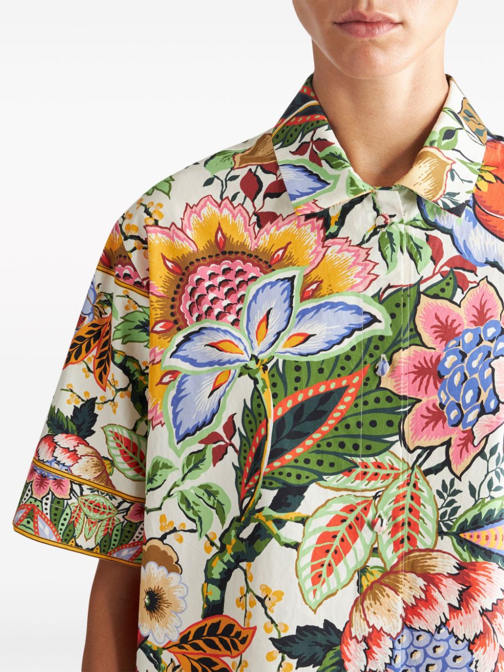 Shop Etro Floral-print Cotton Shirt In Neutrals