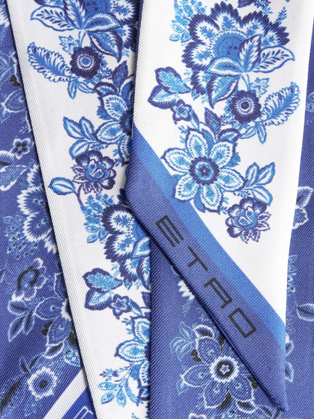 Shop Etro Floral-print Silk Scarf In Blue