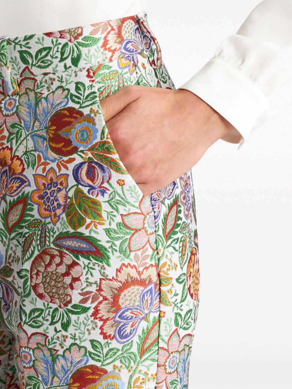 Shop Etro Floral-jacquard Tailored Trousers In White