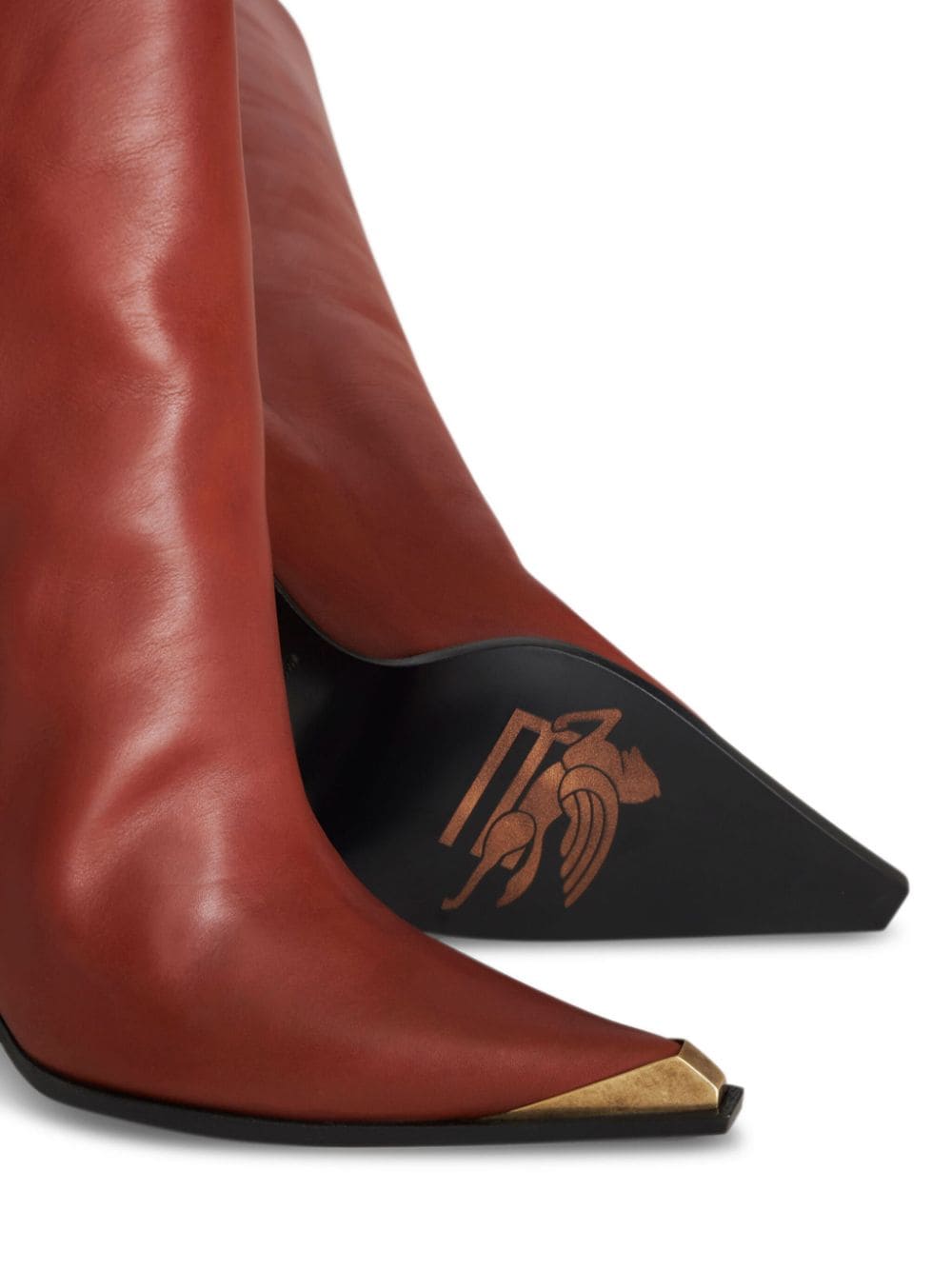 Shop Etro Metallic Toe-cap Knee-high Boots In Red