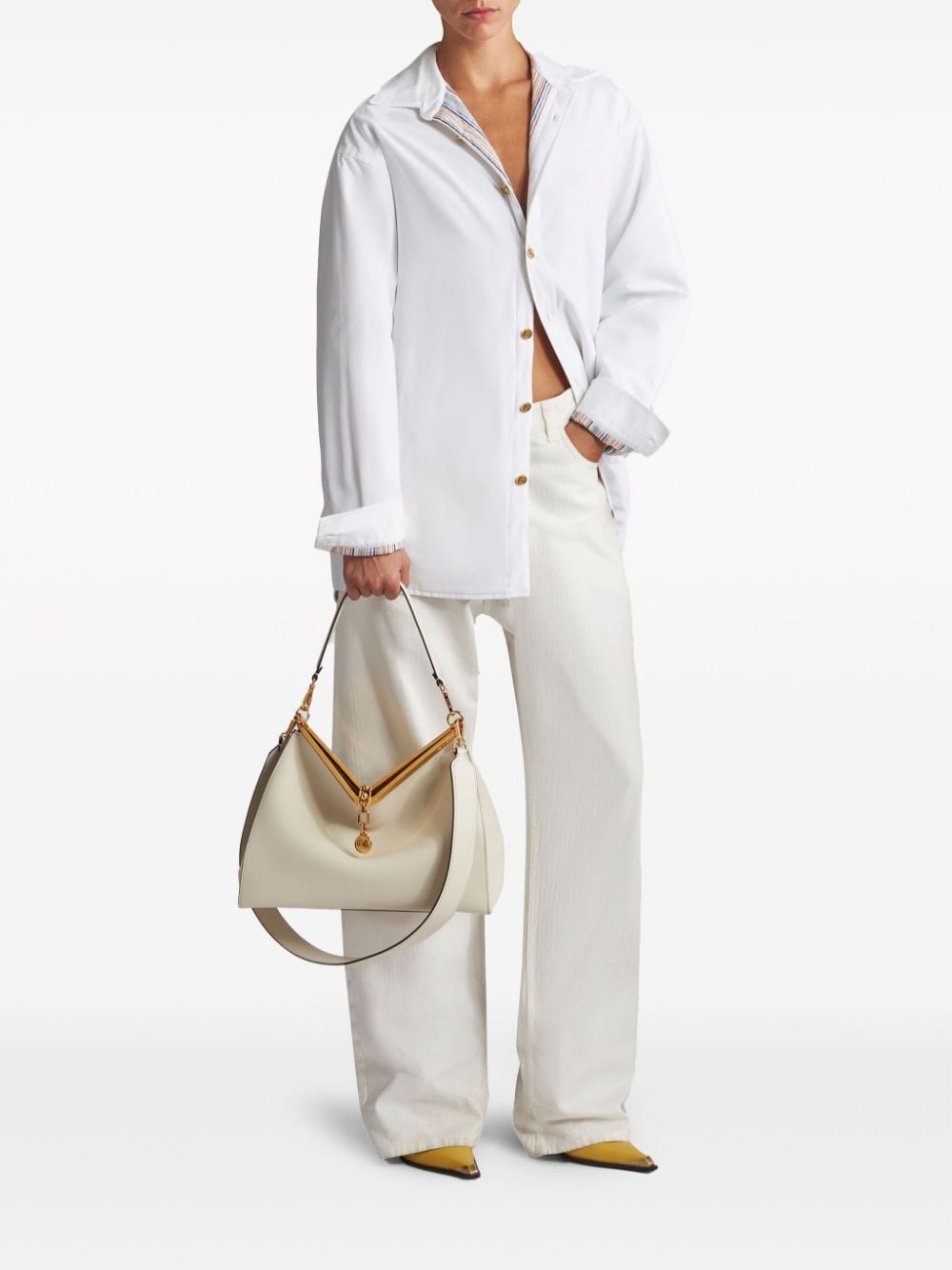 Shop Etro Large Vela Leather Shoulder Bag In White