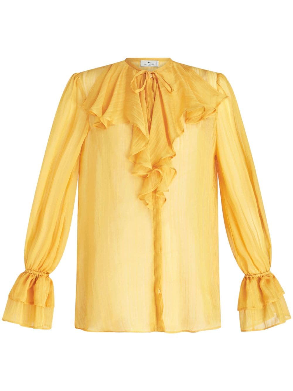 Etro Plissé-effect Silk Shirt In Yellow