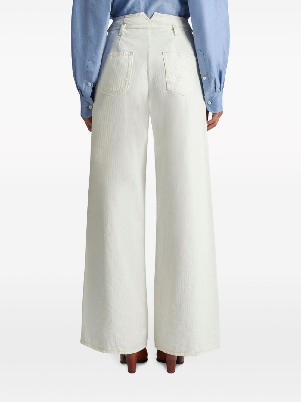 Shop Etro Belted High-rise Wide-leg Jeans In White