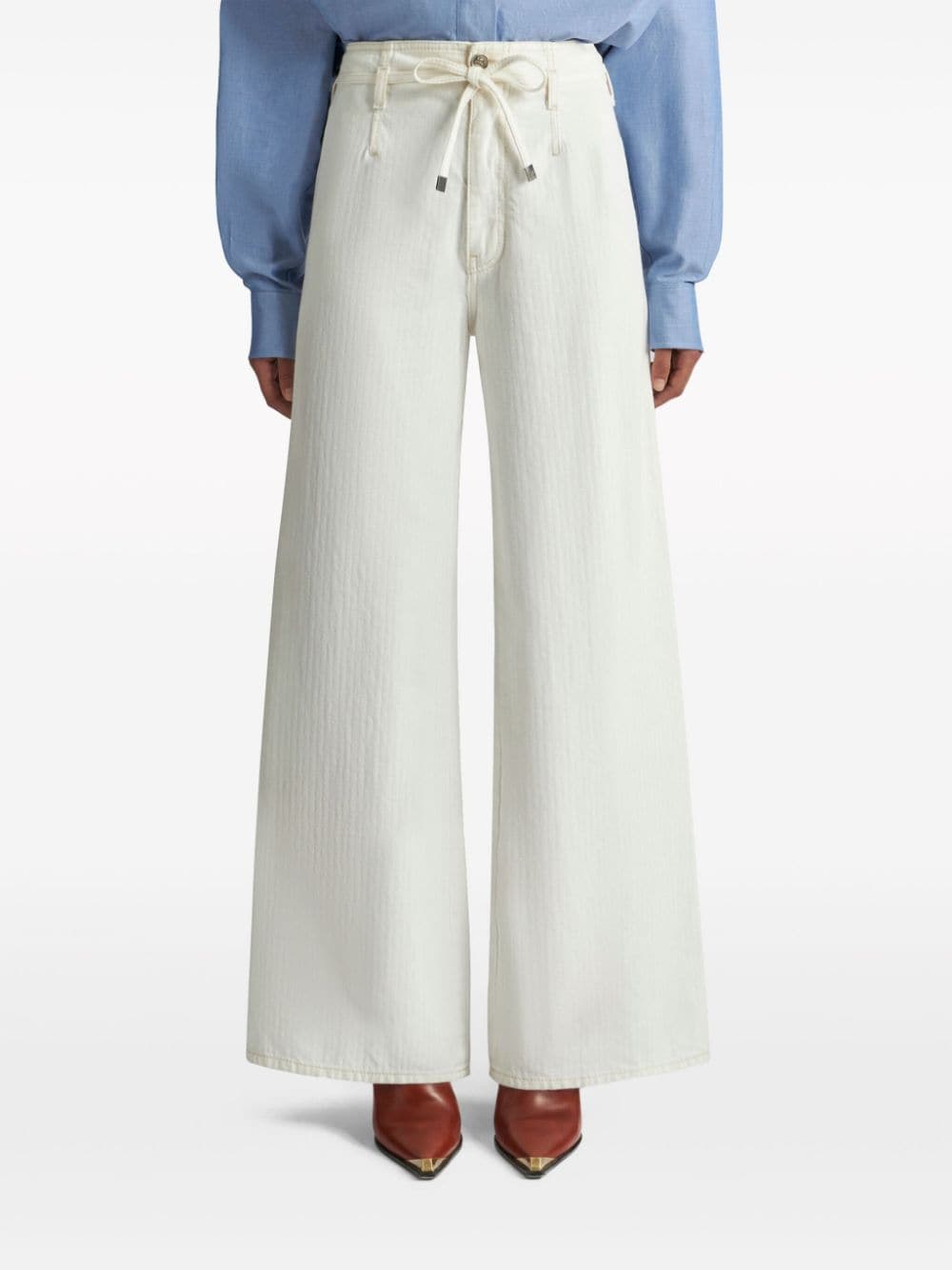 Shop Etro Belted High-rise Wide-leg Jeans In White