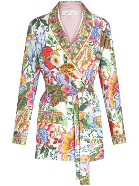 ETRO floral-print belted silk jacket