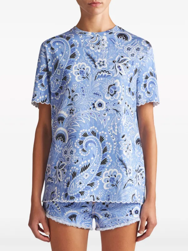 Tシャツ・カットソー ETRO Women Tops WRIA0020AK701X0884 blue ETRO bandana-print Cotton T-shirt | Blue | FARFETCH