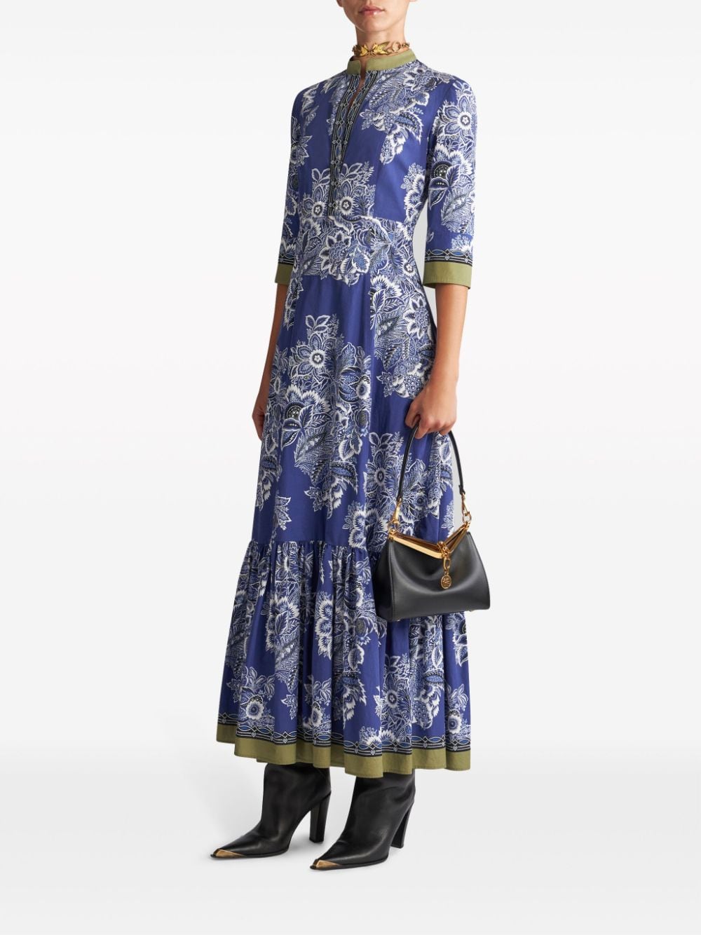 Shop Etro Floral-print Cotton Maxi Dress In Blue