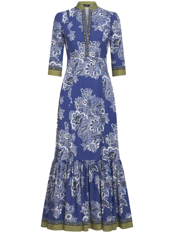 ETRO floral print Cotton Maxi Dress Blue FARFETCH AE