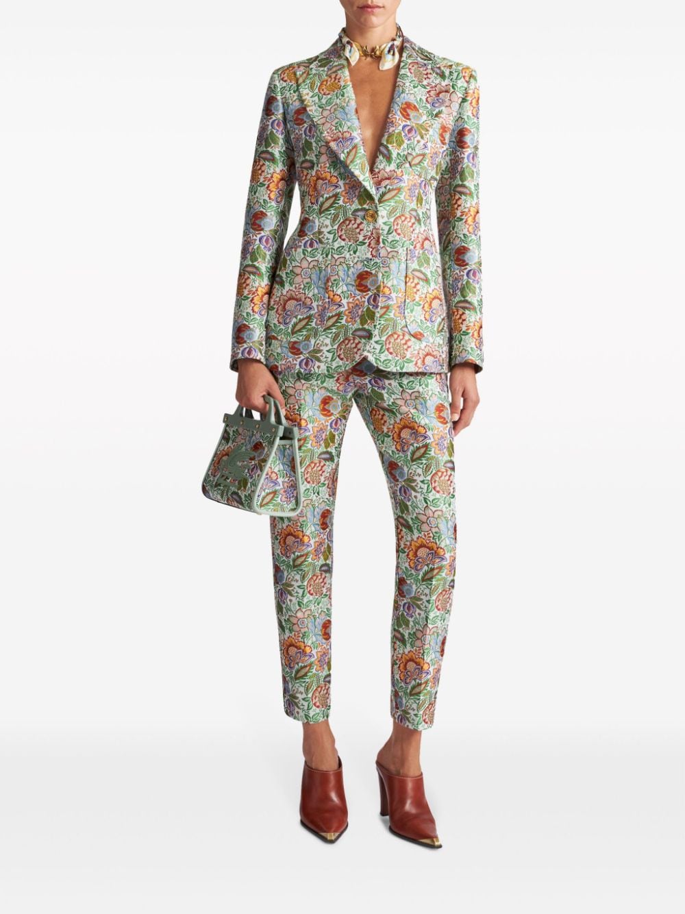 Shop Etro Floral-jacquard Single-breasted Blazer In White