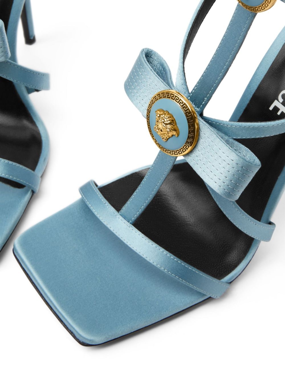 Shop Versace Gianni Ribbon Satin Caged Sandals In Blue