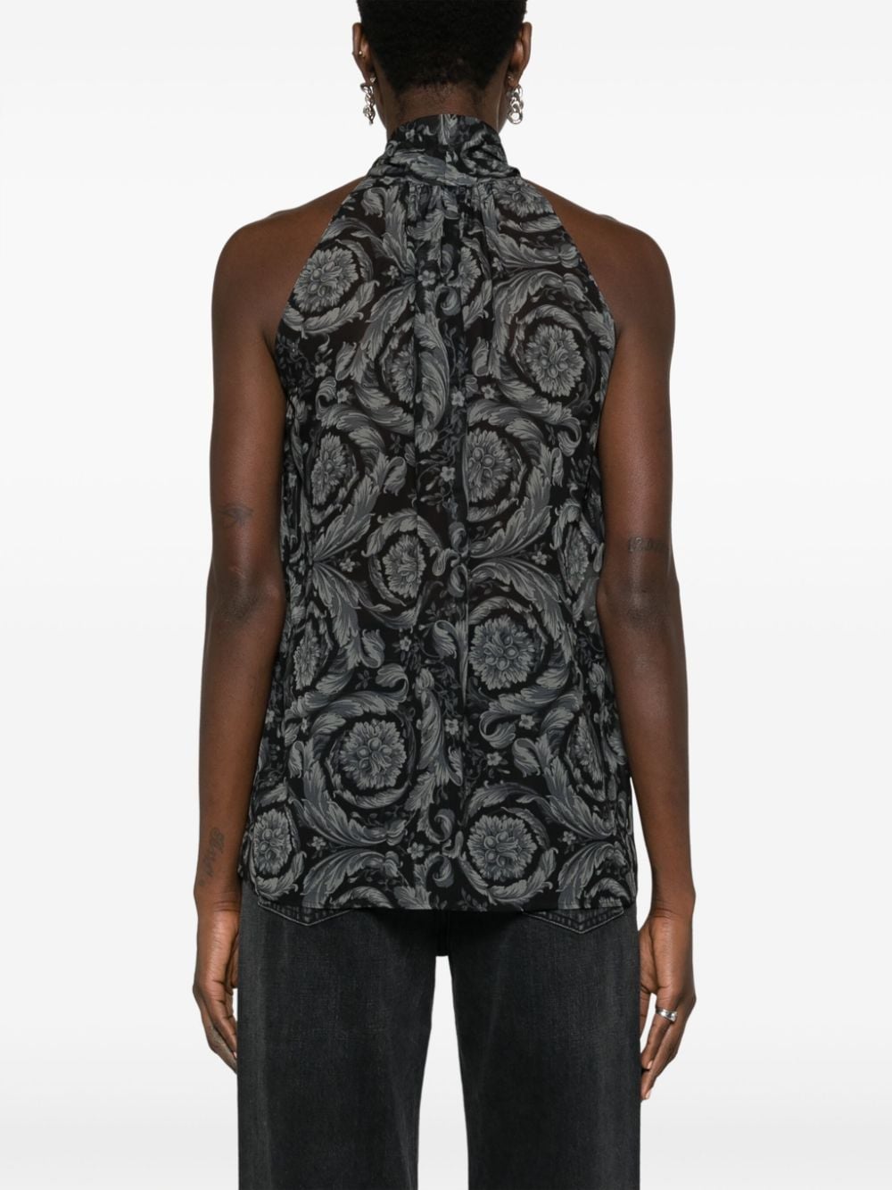 Shop Versace Barocco-print Silk Blouse In Black