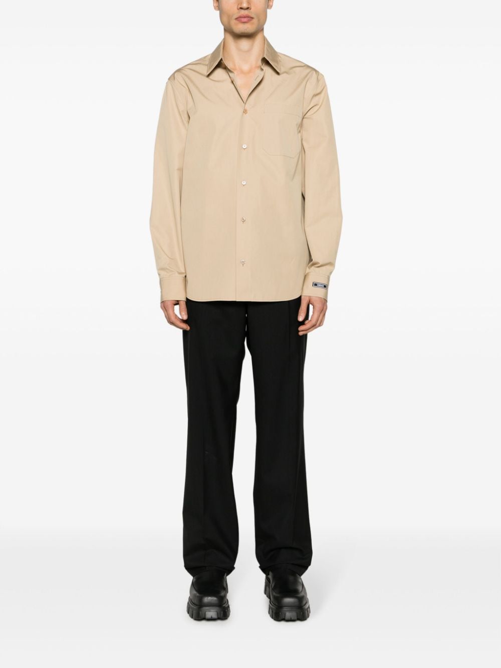 Shop Versace Poplin-texture Cotton Shirt In Neutrals