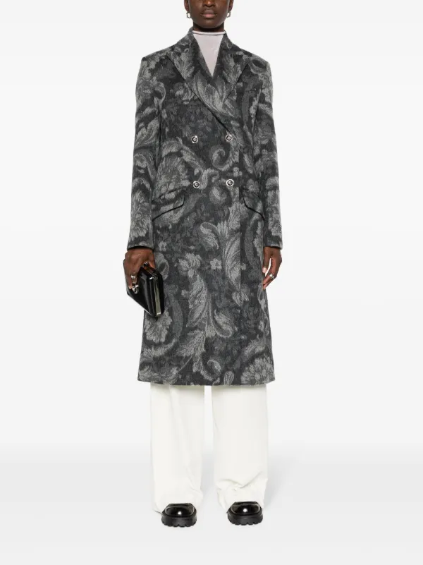 Versace Barocco Stencil double-breasted Coat | Grey | FARFETCH