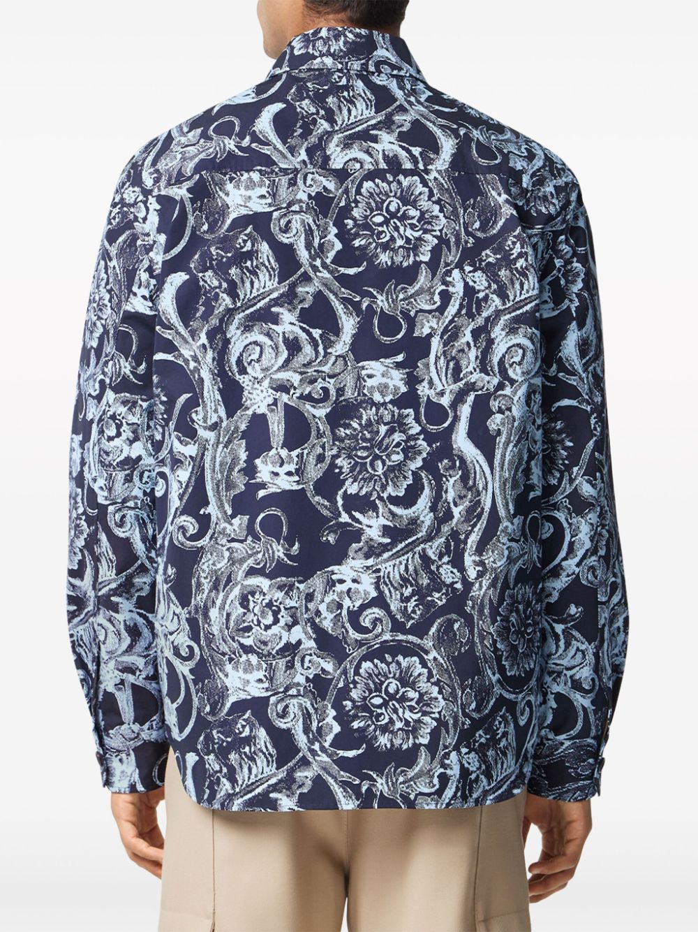 Shop Versace Barocco Stencil Blouson Jacket In Blue