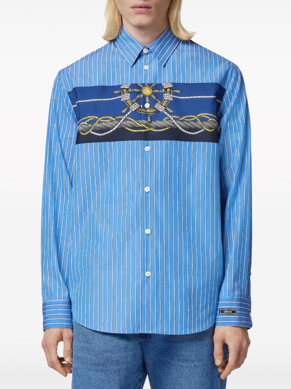 Shop Versace Nautical Striped Long-sleeve Shirt In Blue