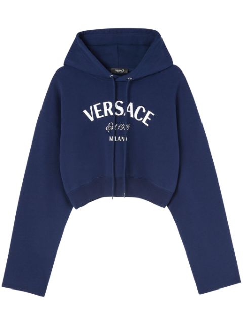 Versace logo-embroidered drawstring cropped hoodie