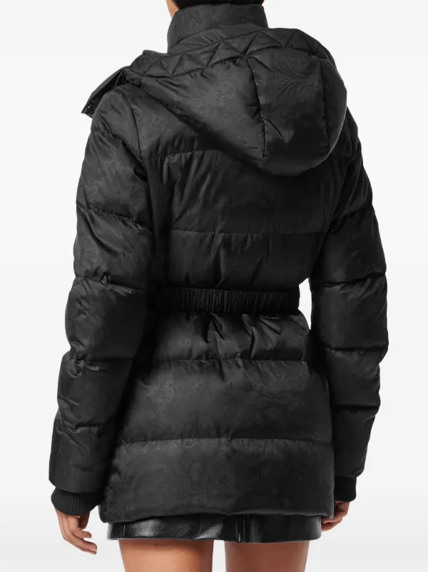Versace Barocco-print Belted Puffer Jacket Black FARFETCH JO