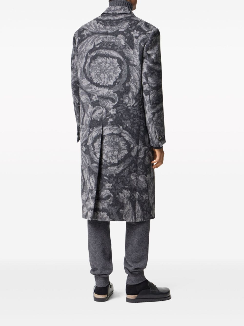Shop Versace Barocco-jacquard Double-breasted Coat In Grau